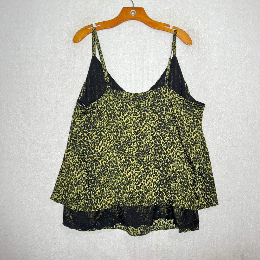 City Chic Green Animal Print Womens Lace Trim Cami Strap Blouse Size M 18 - Picture 6 of 8